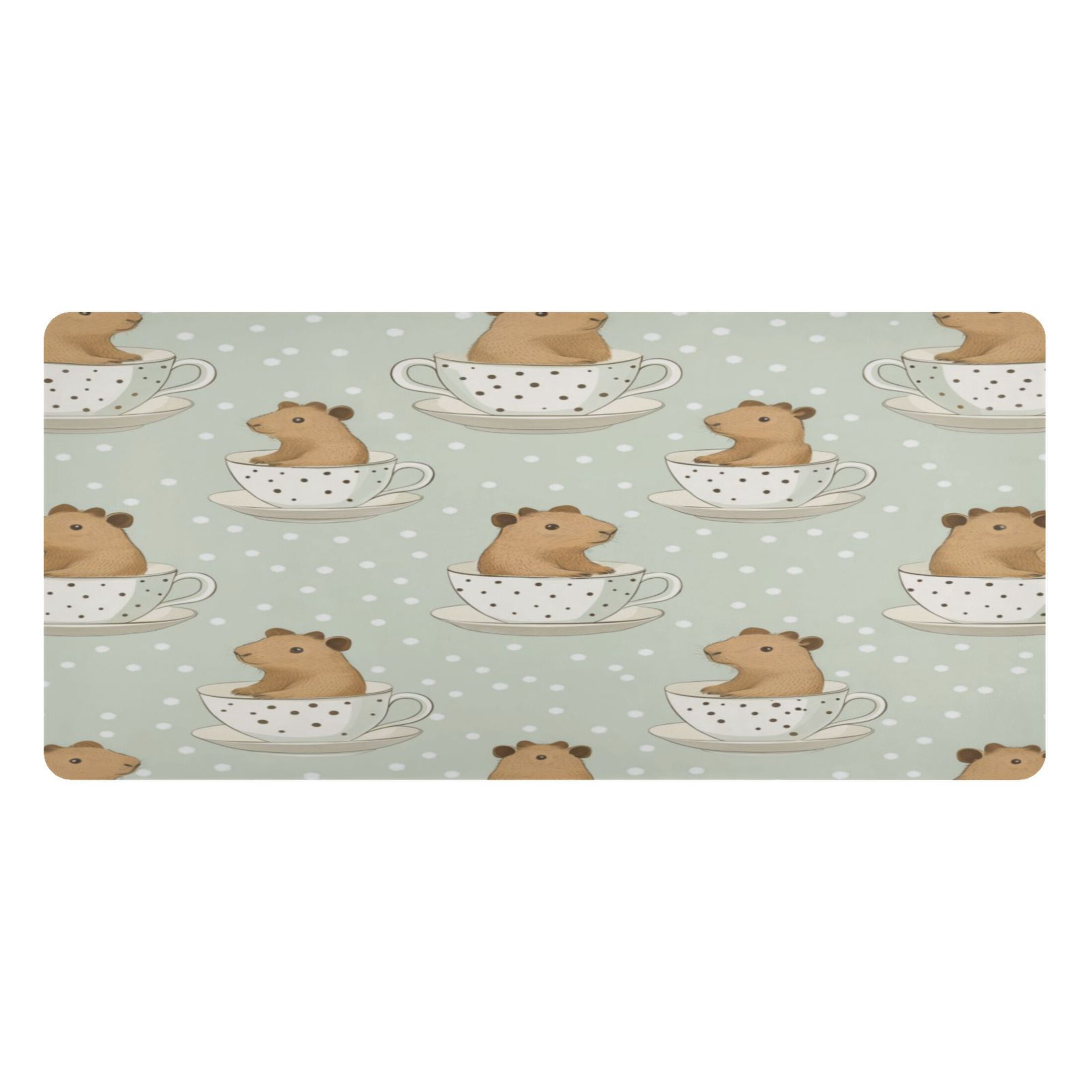 Leather Keyboard and Mouse Desk Mat Office Desk Accessories Protective Office Desk Decor Desk Pad Mat for Gaming, Work from Home, Office Cute Capybara in Coffee Cups 16.5" x 35.4"