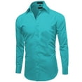 thumbnail image 2 of Men's Slim Fit Button Up Long Sleeve Solid Dress Shirt - Turquoise - XL (17-17.5) 36/37 sleeve, 2 of 5