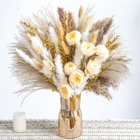 Tutuviw Pampas Grass Decor Dried Pampas Grass Mix Bouquet Pampas Grass Decor Kit Dried Flowers Bouquet for Wedding Flowers Home Table Decor Rustic Farmhouse Decor (Without Vase)