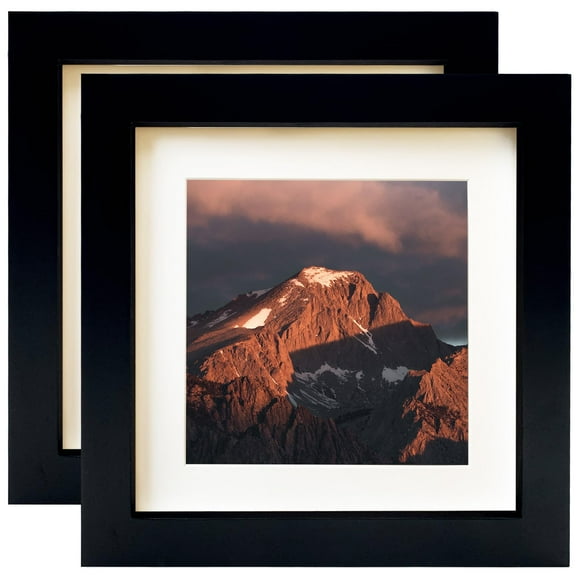 LEKAIYA 7x7 Black Picture Frames Set of 2 Square Solid Wood Photo Frame for Tabletop or Wall Mounting