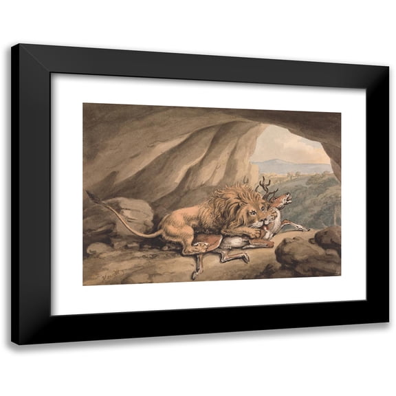 Samuel Howitt 14x11 Black Modern Framed Museum Art Print Titled - Lion Attacking a Stag