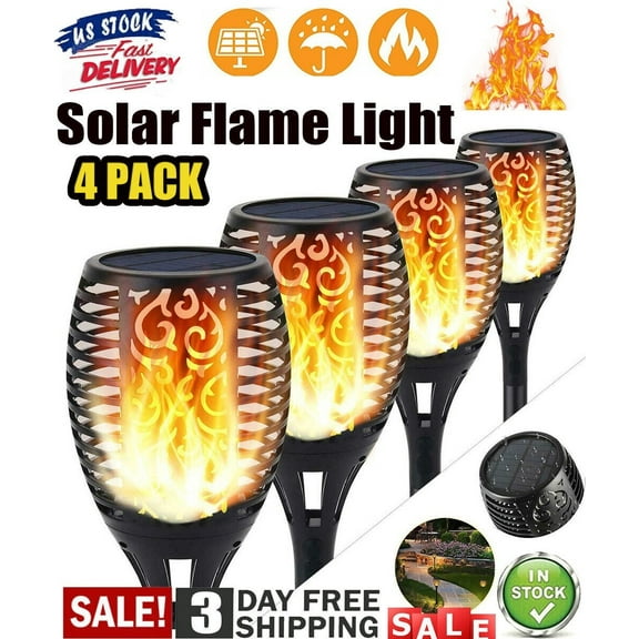 4 Pack 12 LED Solar Torch Lights Outdoor with Dancing Flame Effect, Waterproof LED Pathway Lights for Garden Yard