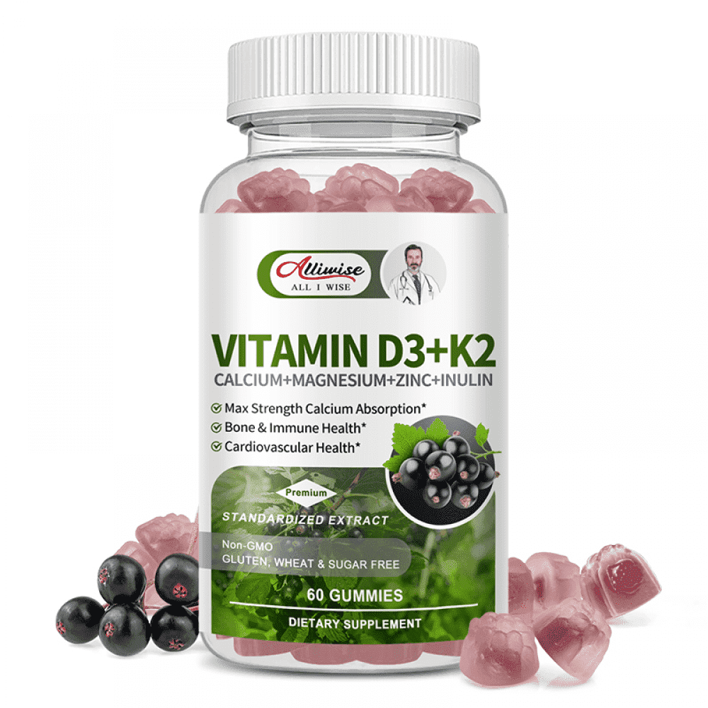 Vitamin D3 K2 Gummies - 10,000 IU of D3 + 200 mcg MK7 - Supports Healthy Bone, Calcium Absorption,& Immune Health - 60 Gummies
