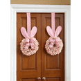 thumbnail image 4 of JEWLALO 9" Pink Easter Bunny Wreath with Burlap Ribbon, Set of 2, Spring Floral Easter Wreaths for Kitchen Cabinets, Windows, and Walls, Spring Easter Decors, 4 of 6