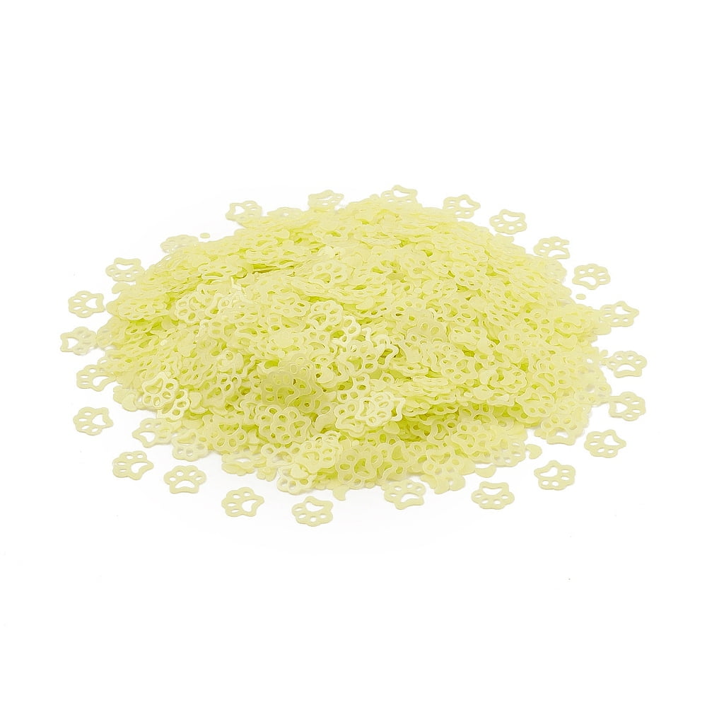 Plastic Sequin Beads Matte style Sewing Craft Decorations Cat's Paw Print Green Yellow 6x7x0.3mm Plastic