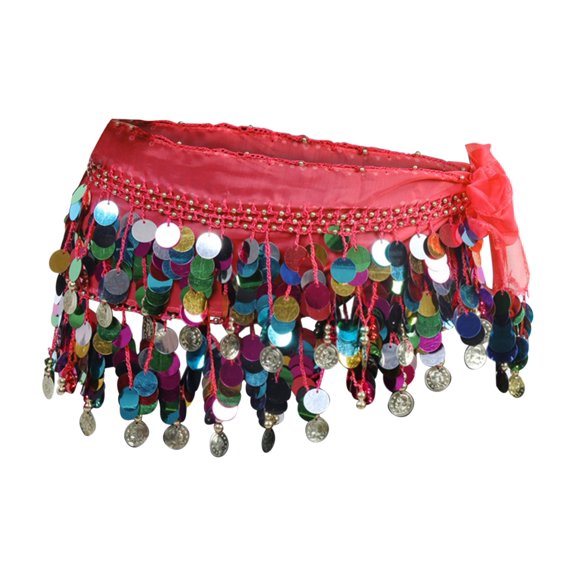 LIZUOJUN Under $7 Dance Waist Belt Colorful Sequins Boho Belly Costume Accessory Adjustable For Daily Wear Office Work Casual Outings Everyday Outdoor, Red