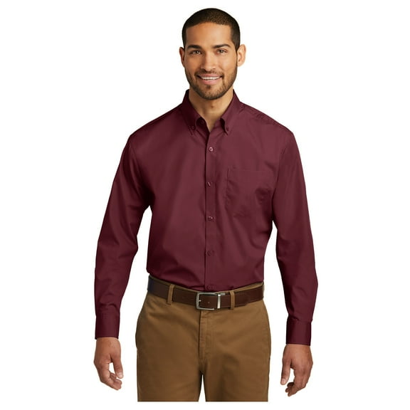 Port Authority Men's Long Sleeve Carefree Poplin Classic Fit Shirt Burgundy X-Small