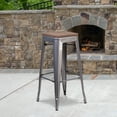 thumbnail image 2 of Flash Furniture Lincoln 30" High Backless Silver Antique Finish with Clear Coat Metal Barstool with Square Wood Seat, 2 of 3