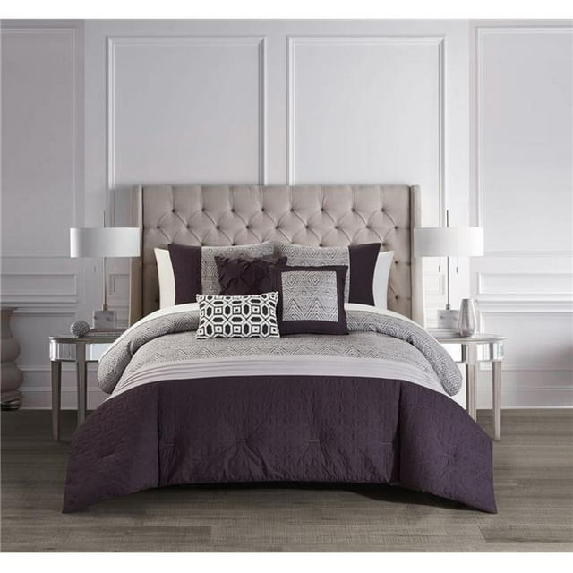 Chic Home BCS22110-US 6 Piece Imara Comforter Set, Plum - King Size