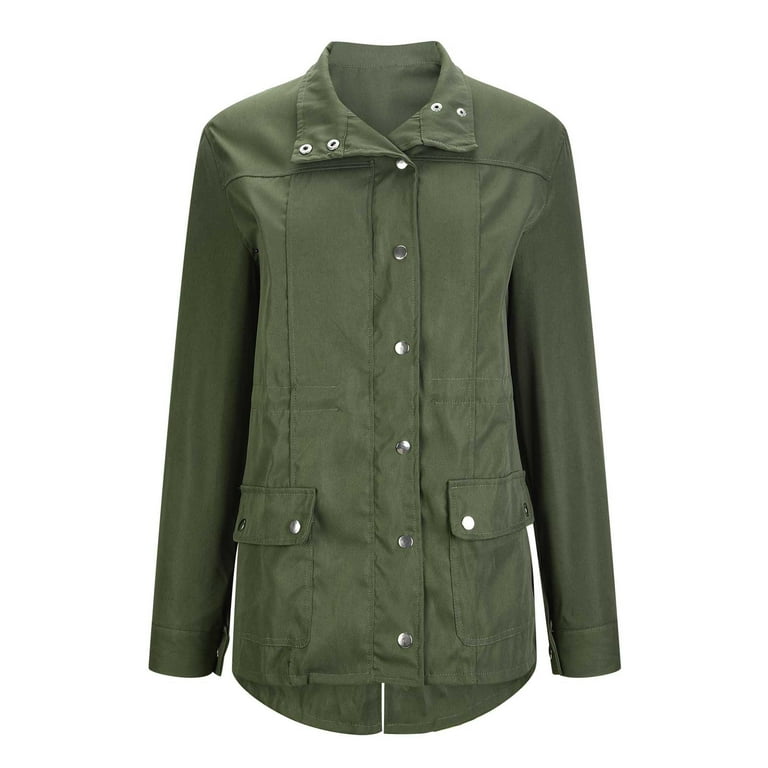 APEXFWDT Women's Utility Jackets Zip Up Snap Button Anorak