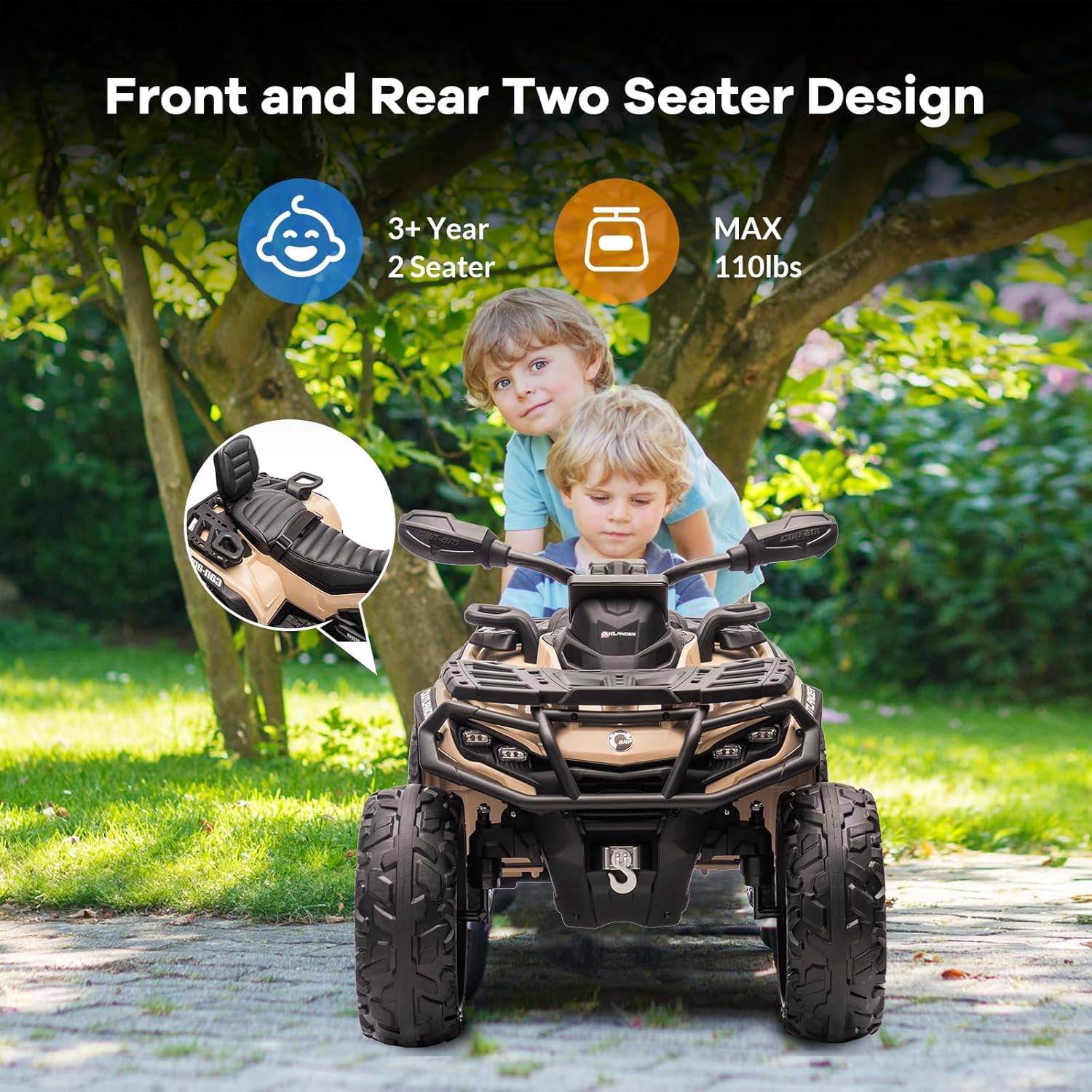 EastVita 2 Seater Ride On ATV for Kids, 12V Ride on Toy Car with Remote Control, 2WD Power, Music, 4 Wheeler Electric Car Battery Powered