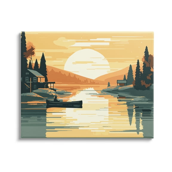 Stupell Industries Sunrise Lake Scenery Landscape Painting Gallery Wrapped Canvas Art Print Wall Art, 20 x 16
