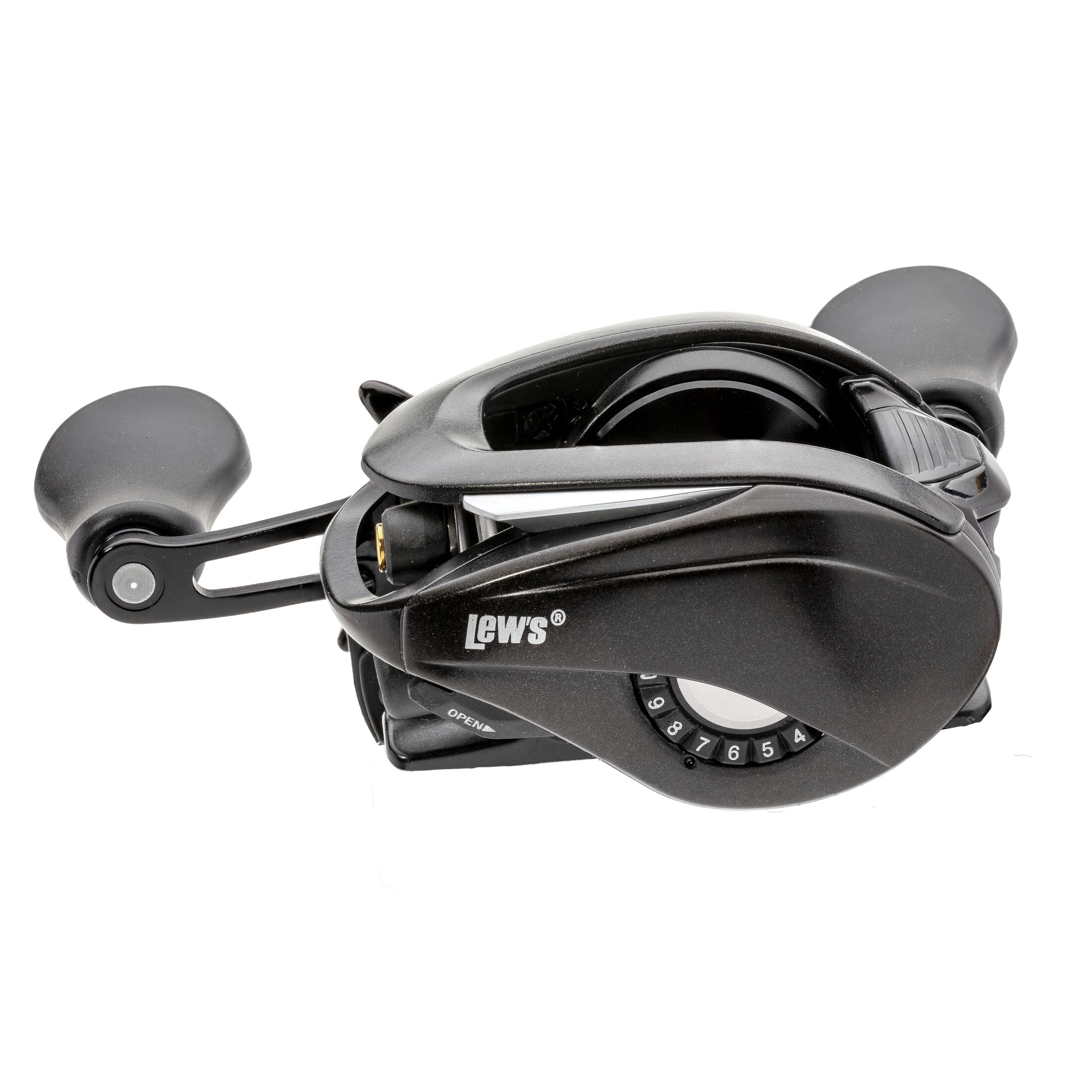 Lew’s Custom Baitcast Fishing Reel, 9+1 Bearings, 7.5:1 Gear Ratio, Aluminum Frame and Sideplates, ParaMag RX Brake, Carbon Fiber Drag, Speed Gears, P2 Super Pinion, Right-Hand Retrieve, Black/Silver