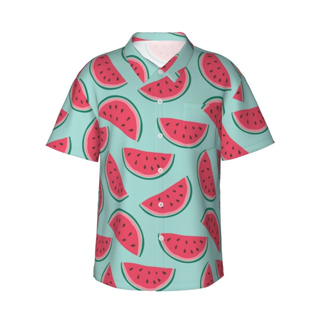 Fotbe Watermelon Camisa Hawaiana para Hombre Unisex – Camisa Casual de Verano con Botones de Manga Corta de Algodón y Lino,Medium