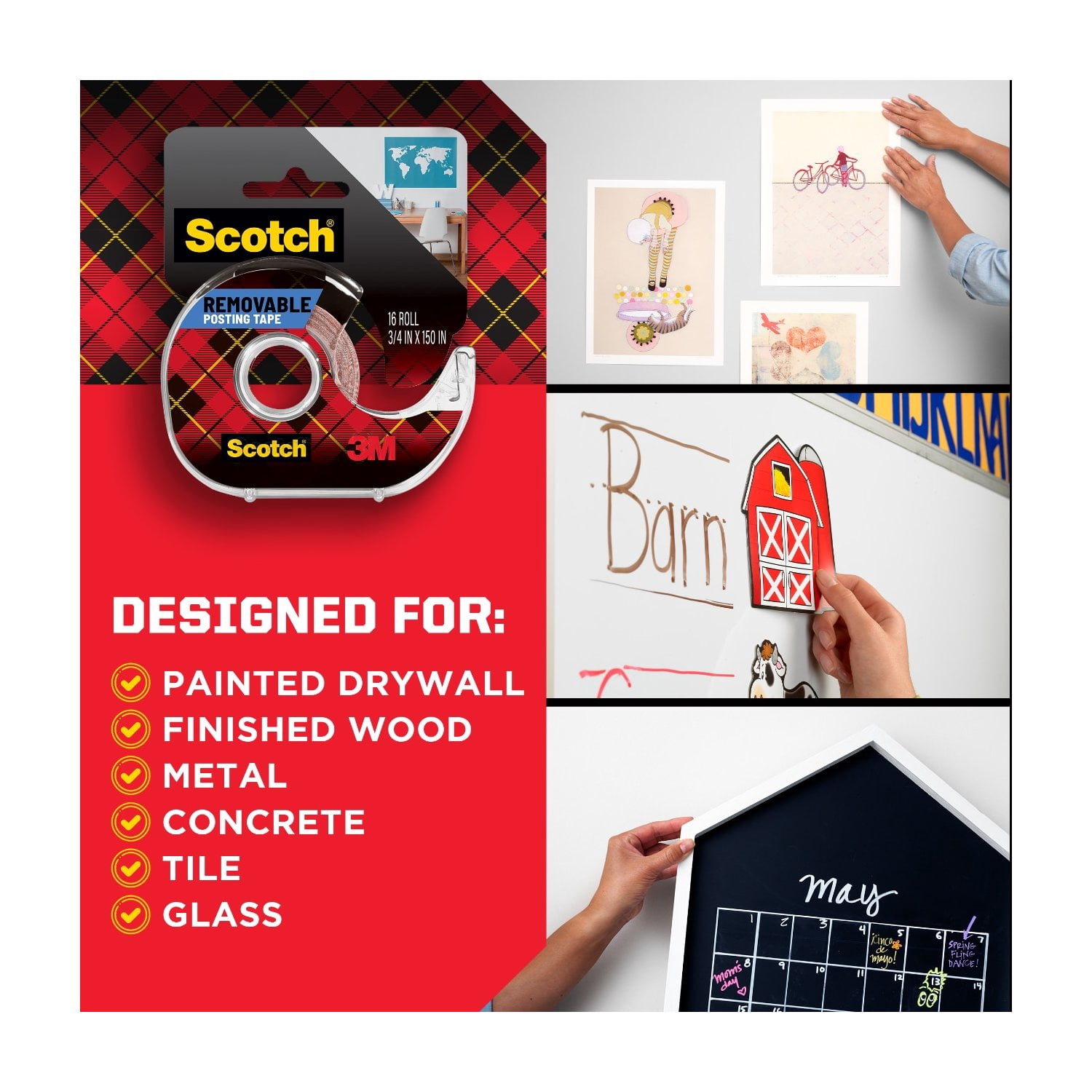 (2 pack) Scotch Removable Poster Tape, Clear, 3/4 in x 150 in, 1 Roll