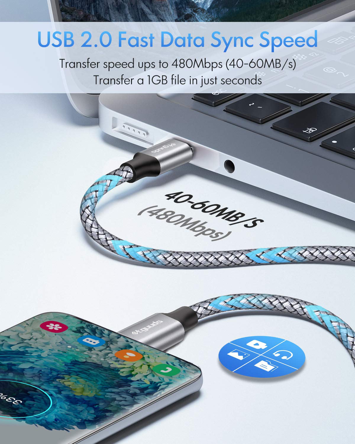 Câble USB C vers USB C 60 W 3 m Rose, lot de 2, Awnuwuy Long Type-C Cordon  de charge rapide compatible avec Samsung