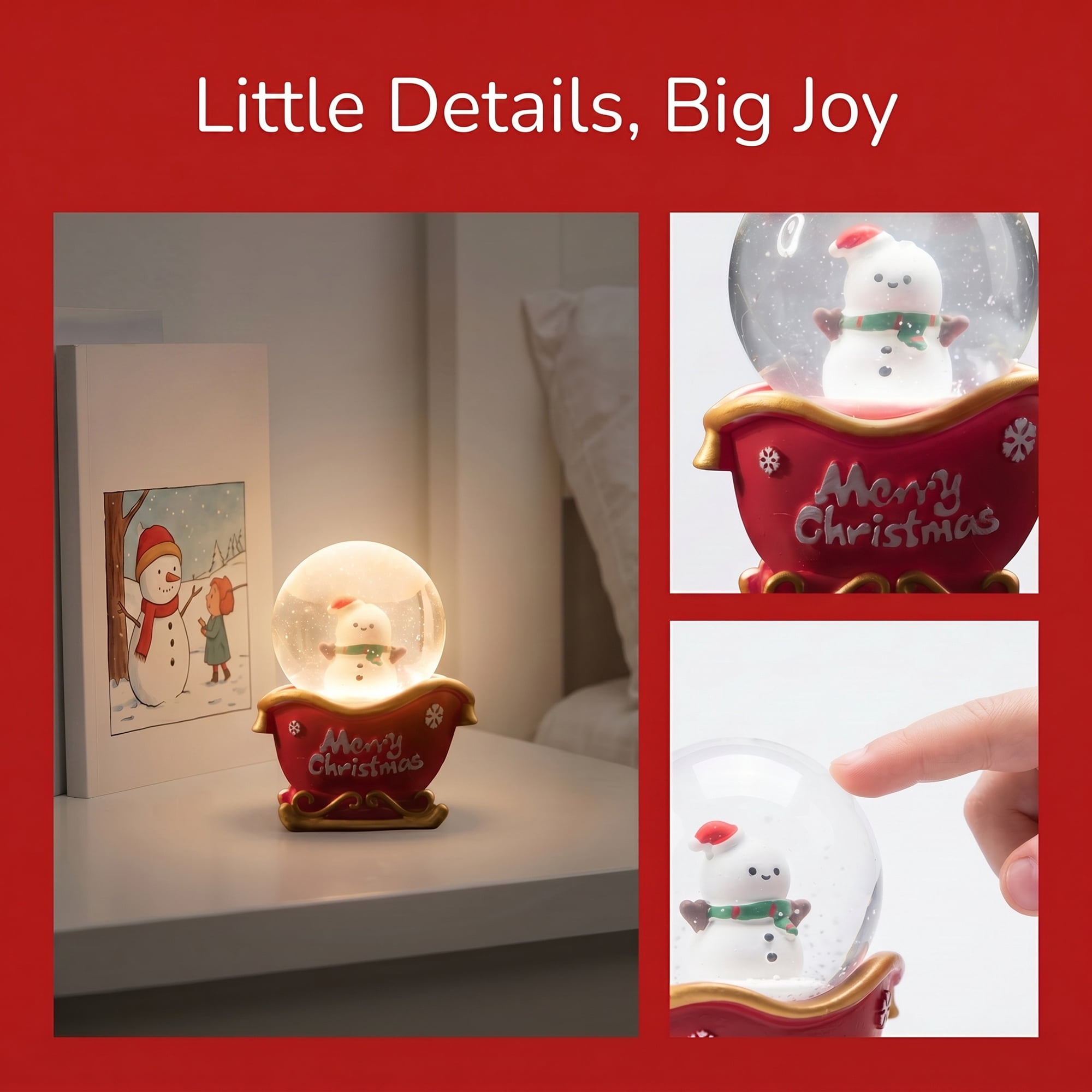Unique Bargains Light Up Crystal Ball LED Glitter Snow Globe Red Q 1.8" x 1.8" x 2.7"