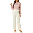 thumbnail image 3 of INSPIRE CHIC Women's Floral Lace Top Turtleneck Puff Long Sleeve See Through Sheer Blouse M Pink, 3 of 7