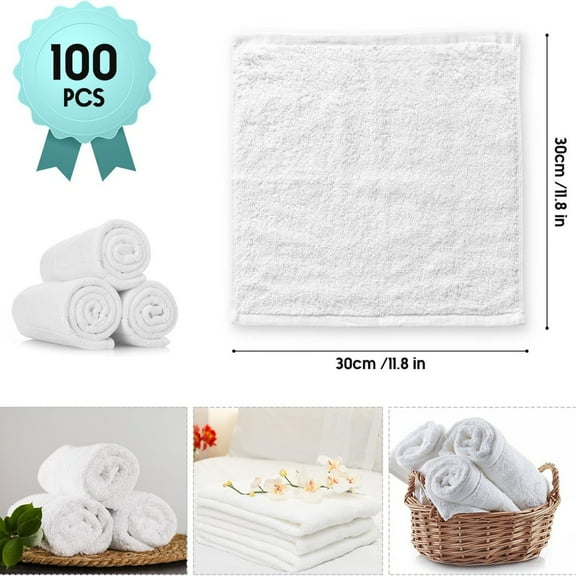 100 Pieces Wash Cloths Bulk Face Cloths Cotton Washcloths Set Hand Towels Absorbent for Bathroom Soft Cleaning Rags for Bath Body Spa Gym Kitchen Dish (12 x 12 Inches)