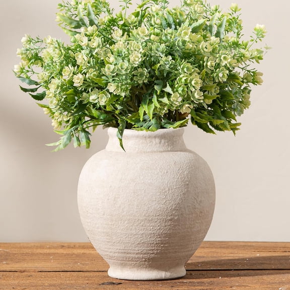 Ceramic Rustic Farmhouse Vase, 6 Inch White Small Flower Vase Decorative Vase Short Pottery Vases for Home Decor Table Living Room Entryway Mantel Bookshelf Bedroom Bathroom Kitchen - White