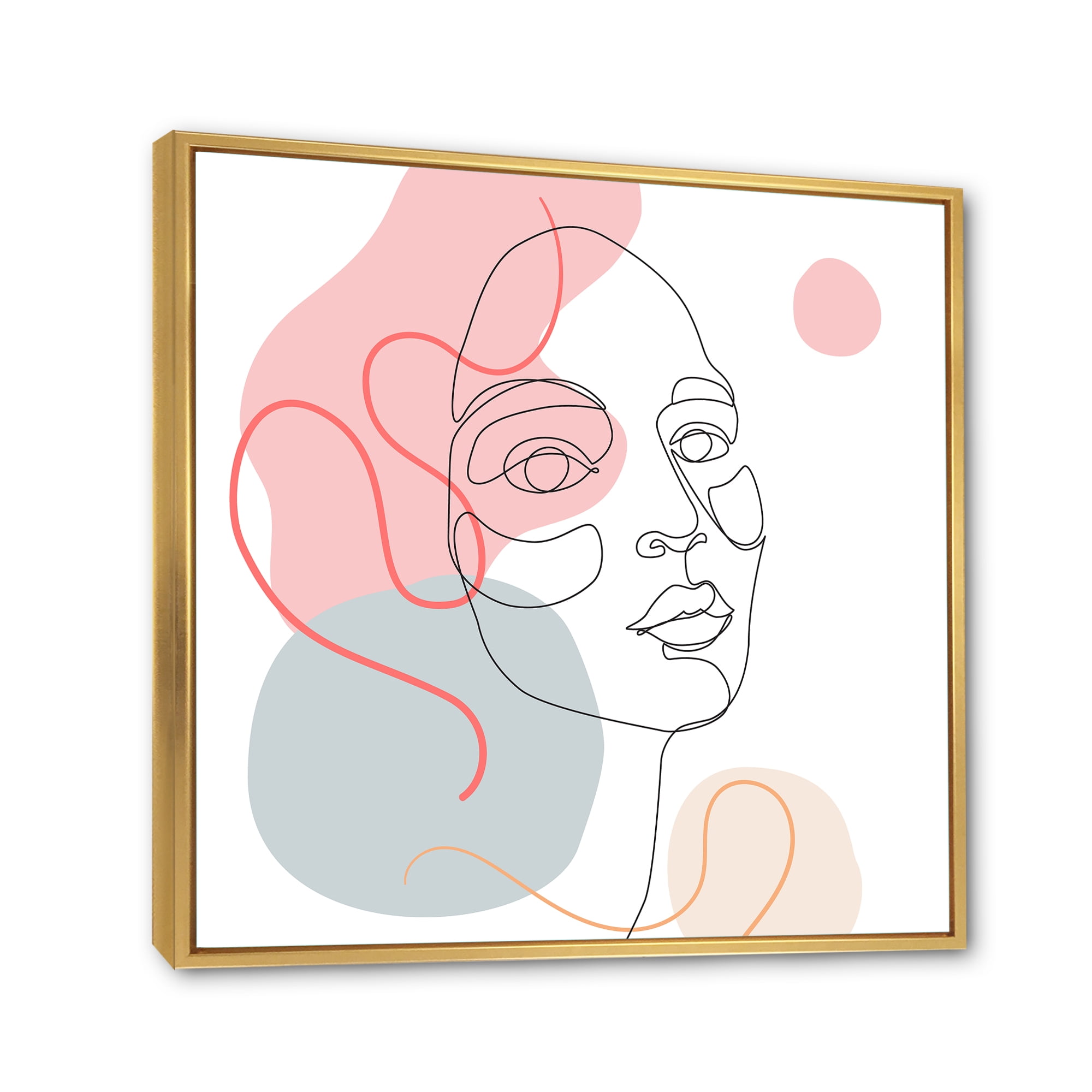 Designart 'One Line Drawing of Young Girl In Pastel Tones' Modern Framed Canvas Wall Art Print