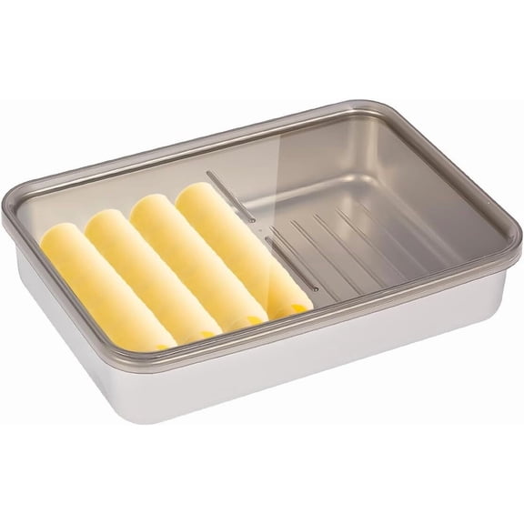 1PCS Cheese Container for Fridge, 304 Stainless Steel Deli Meat Container for Fridge with Ridged Bottom, Food Storage Holder with Lids