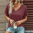 thumbnail image 2 of JUNWELL Simple Solid V-Neck Tee Women Shoulder Button Short Sleeved Tops Female Summer Casual Pullover T-Shirt, 2 of 7