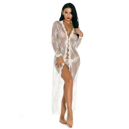 

Pxiakgy intimates for women Women Lace Lingerie Deep V Teddy Sleepwear With Panty White + XL