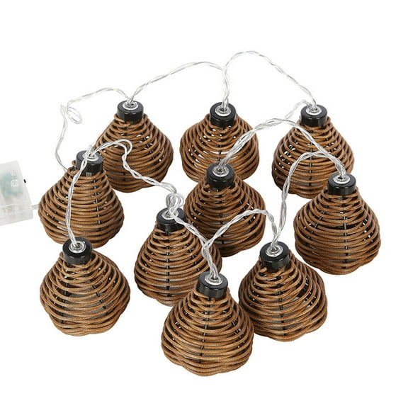 Decorative Rattan Wire Ball Style Lantern String Lights - 10 Lights Globe Rattan Wicker Bulb String Lights Indoor Outdoor Patio String Light for Home Pergola Porch Party Backyard