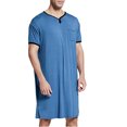 thumbnail image 3 of Chemise de Nuit Longue à Col en V pour Hommes, Couleur Unie Manches Courtes Ourlet Fendu, 3 of 7