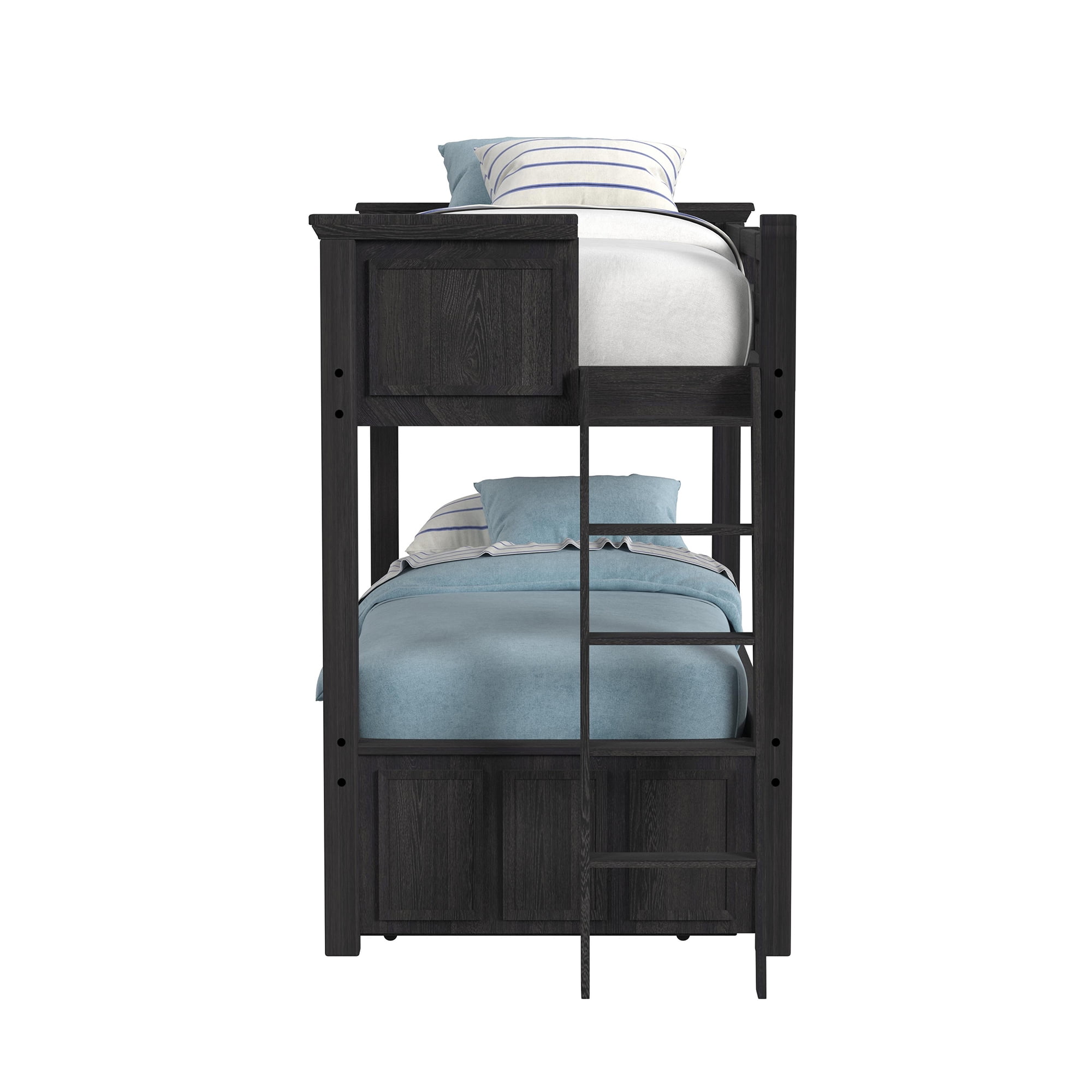 Brooklyn Kids Twin Over Twin Bunk with Ladder and Trundle in Charcoal