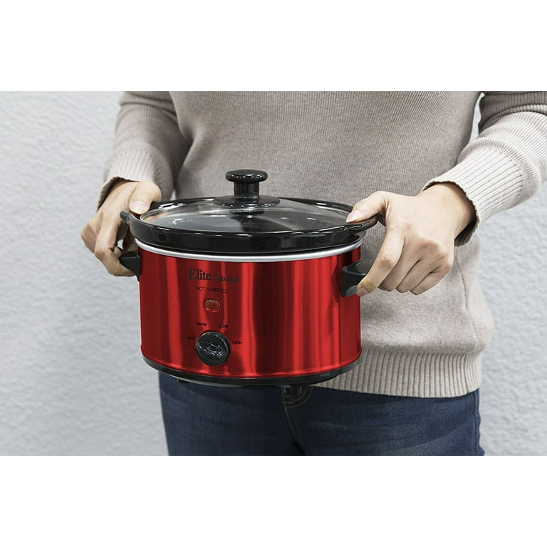 2 Qt. Oval Electric Slow Cooker with Glass Lid (Metallic Red) – Shop Elite  Gourmet - Small Kitchen Appliances