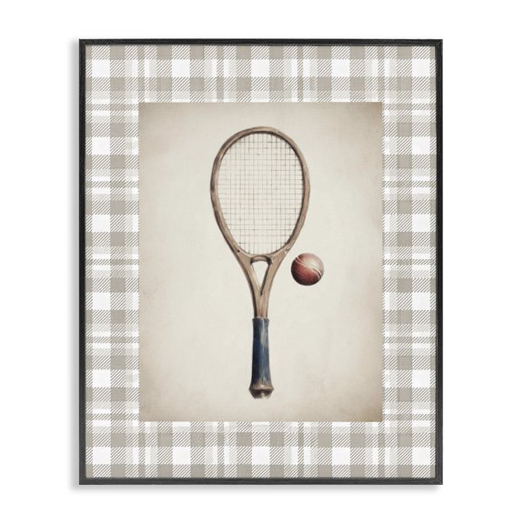 Stupell Industries Eclectic Vintage Tennis Racket & Ball Black Framed Giclee Art, 11 x 14, by Sisi and Seb