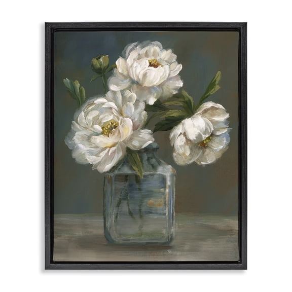 Stupell Industries French Country Traditional White Flower Trio Black Floating Frame Canvas Art, 17 x 21, by Nan