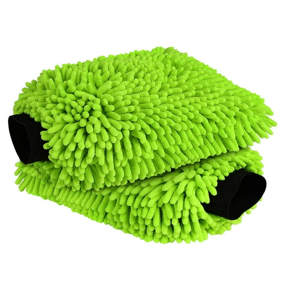 AIDEA Car Wash Mitt Microfiber, 2PK Scratch Free Lint-Free, Premium Chenille Microfiber Wash Mitt Car Wash Brush, Green, Regular Size 7.12''X10.14''