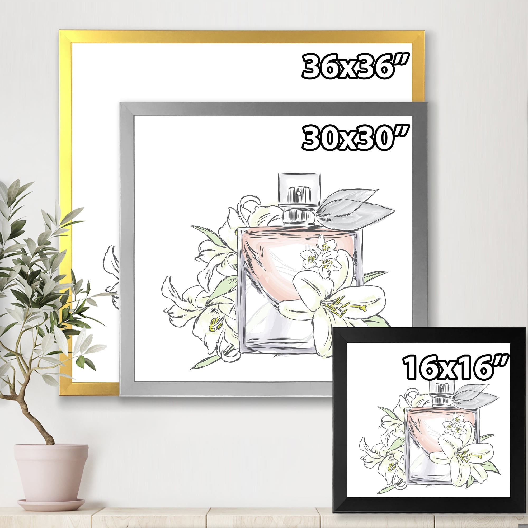 Designart 'Bouquet of Flowers and Perfume Bottle II' Traditional Framed Art Print