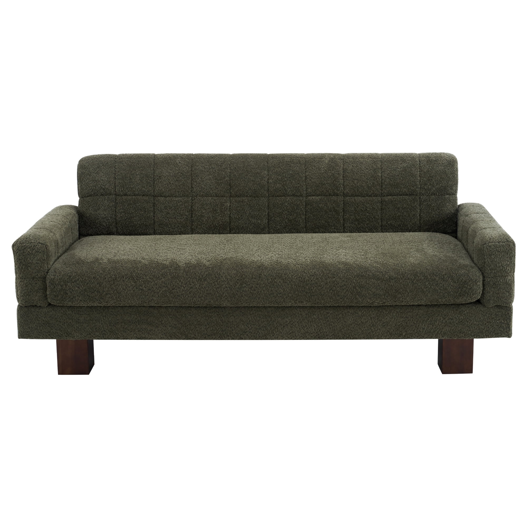 Leumius Loveseat Sofa, Boucle Fabric Biscuit Back Loveseat with Square Arms and Single Cushion Seat, Upholstered 2-Seater Couch for Living Room and Bedroom, Green