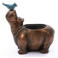 thumbnail image 3 of LuxenHome Brown MgO Hippo and Bluebird Flower Pot Planter, 3 of 10