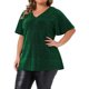 thumbnail image 4 of Blusas de mujer de tallas grandes Agnes Orinda, camiseta de manga corta con escote en V metálico, tops para fiesta 4X verde, 4 of 6