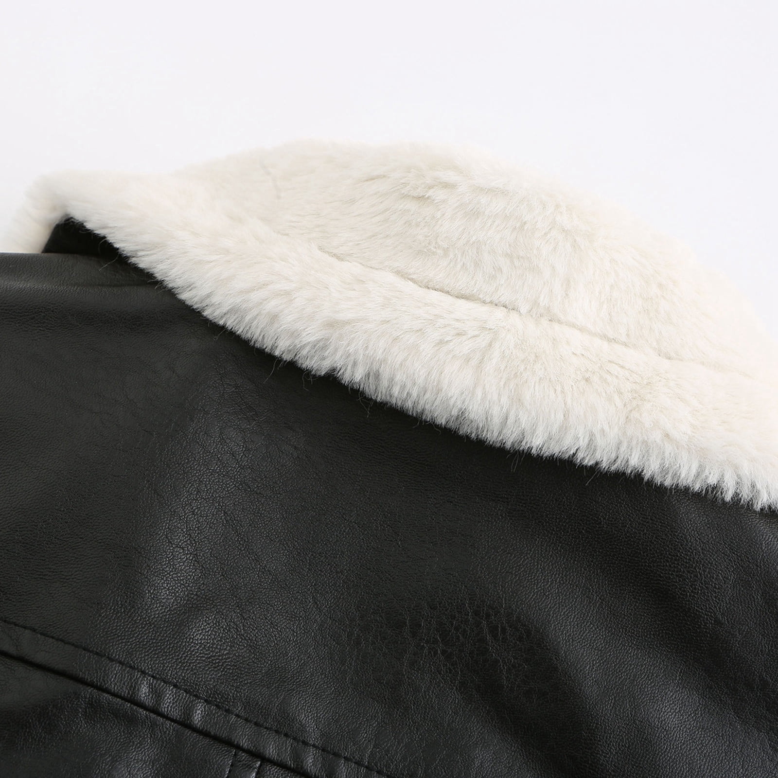 Wiyuqeen Women Faux Leather Sherpa Jacket Lapel Fleece Lining Crop Leather Coat Winter Warm Faux Fur Moto Jacket Y2k Shearling Bomber Jacket Streetwear