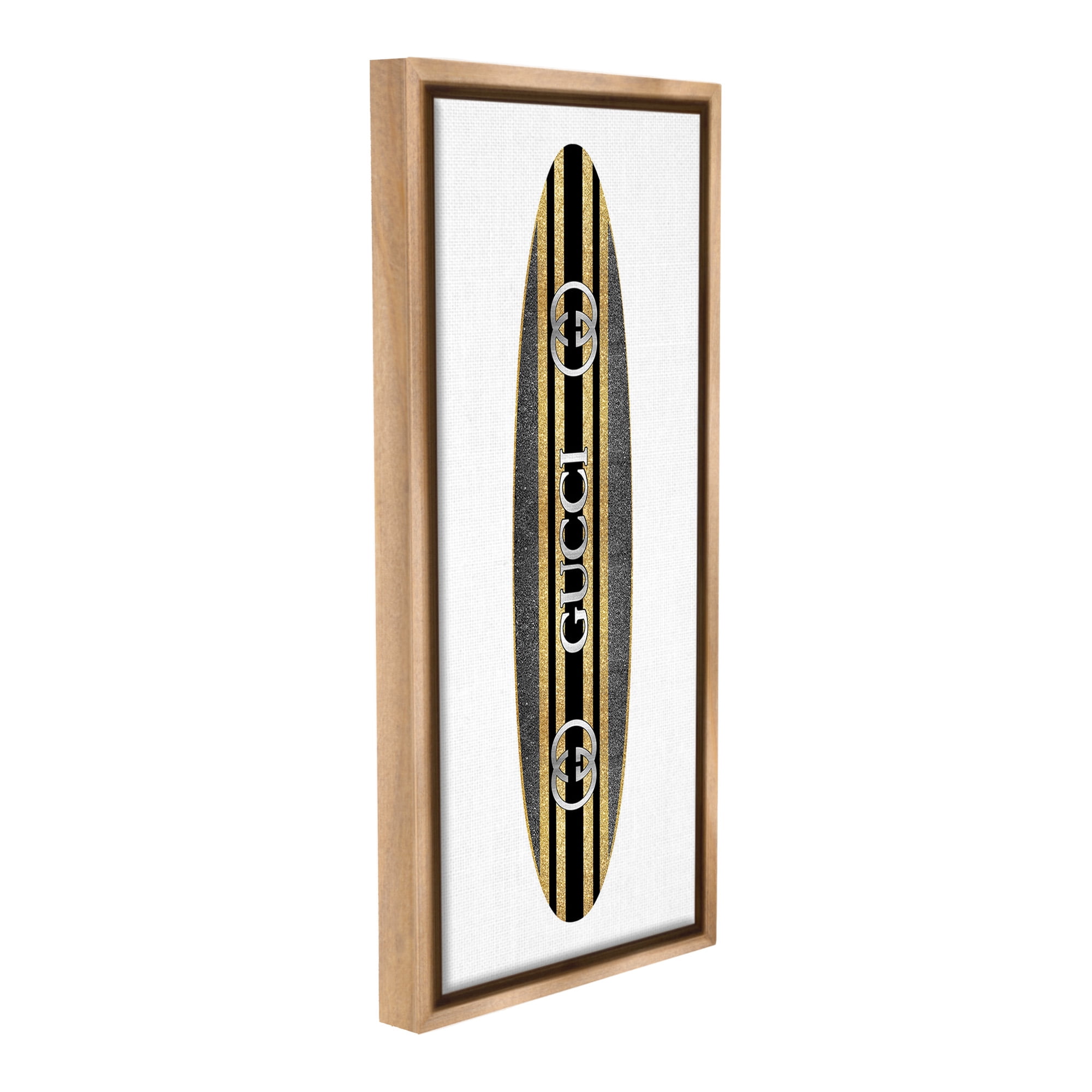 Stupell Industries Glam Brand Surfboard Nature Painting Brown Floater Framed Canvas Art Print Wall Art, 14 x 31