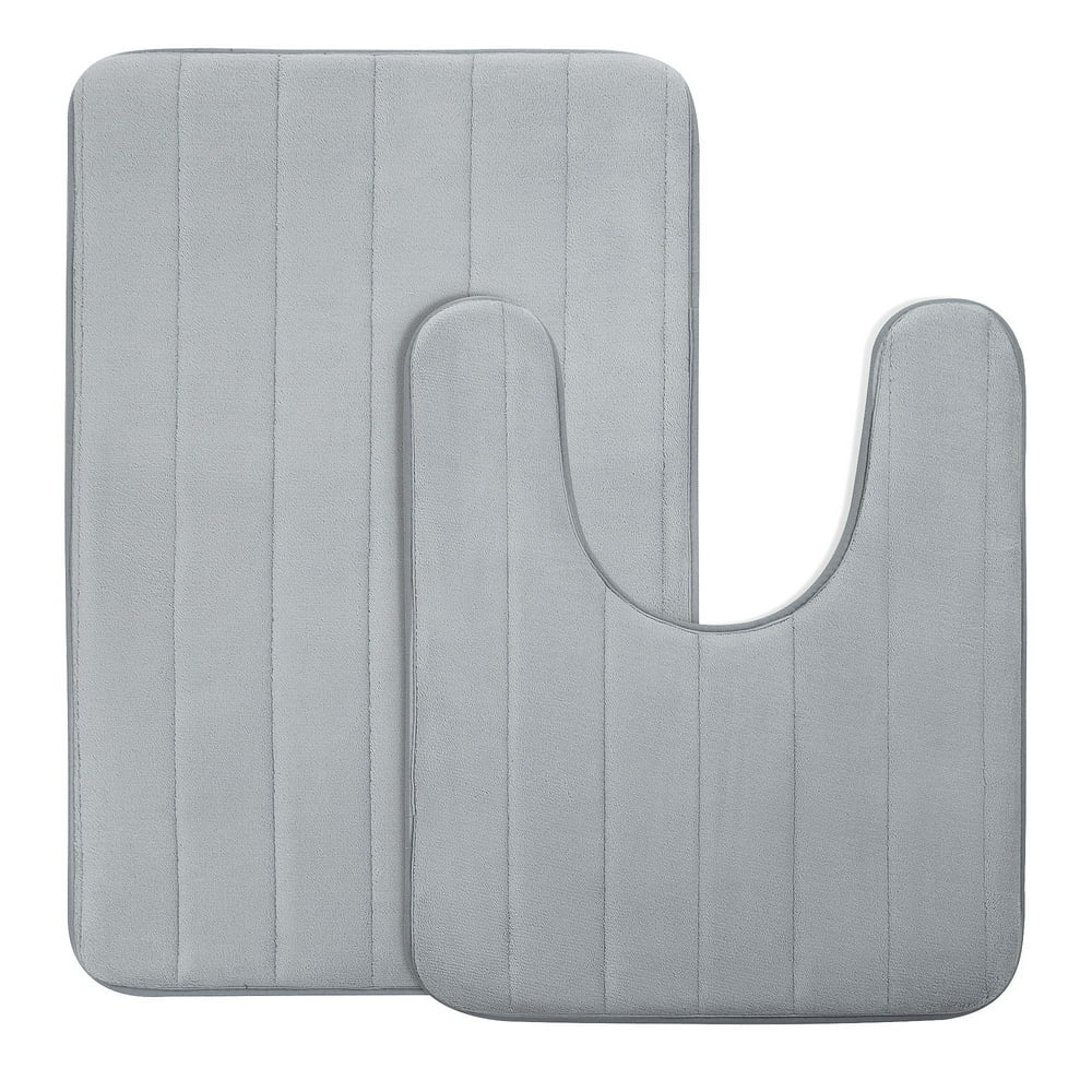 2Pack Memory Foam Nonslip Washable Bath Toilet Pads Mats Rug Gray