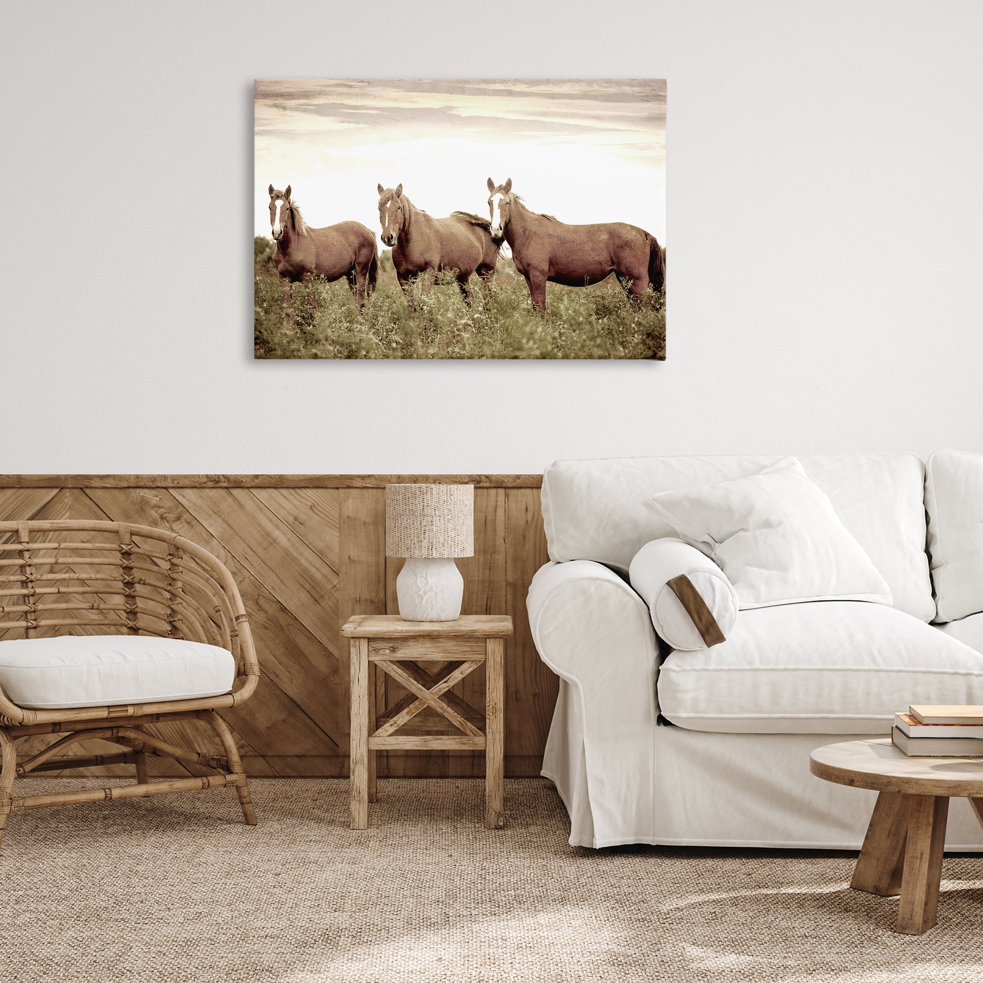 Stupell Industries Horse Trio Gaze Animals Painting Wrapped Canvas Art Print Wall Art, 36 x 24