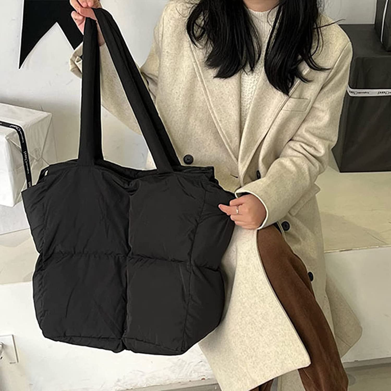 Puffy Tote Bag Puffer Bag Women Padded Tote Bag Puffer Shoulder Bag Purse and Handbag Quilted Tote Bag for Women