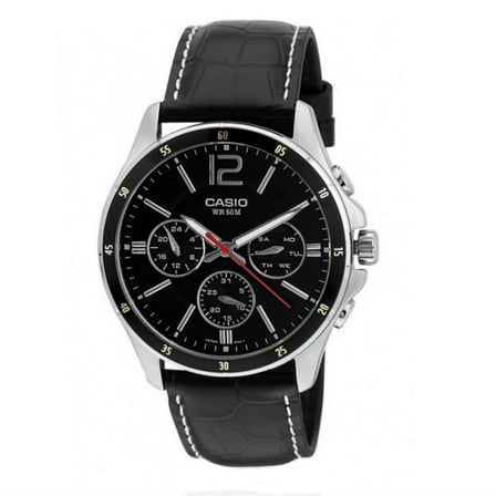 Casio Men’s Chronograph Black Dial Watch with Black Leather Band - MTP-1374L-1AV