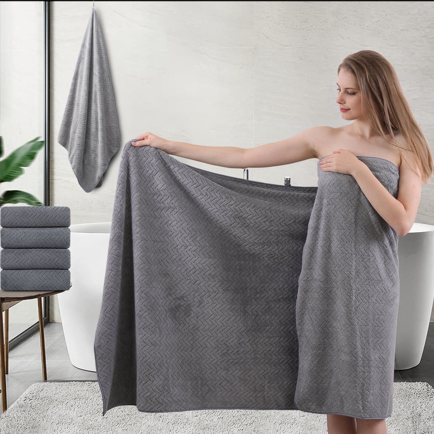 Beartech 3 Pack Microfiber Bath Towel Set Soft & Quickly Dry Bathroom Towel,Super absorbent Plush Bath Sheet Towel Oversized Towels Hotel Shower Towel-Dark Gray