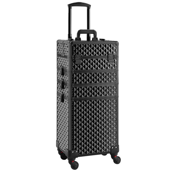 Somduy Trousse de Maquillage Roulante, Organisateur de Trousse de Maquillage Professionnelle en Train, Grand Chariot de Rangement pour Cosmétiques, Trousse de Voyage pour Maquillage pour Salon et Barbier, Noir Éclatant,