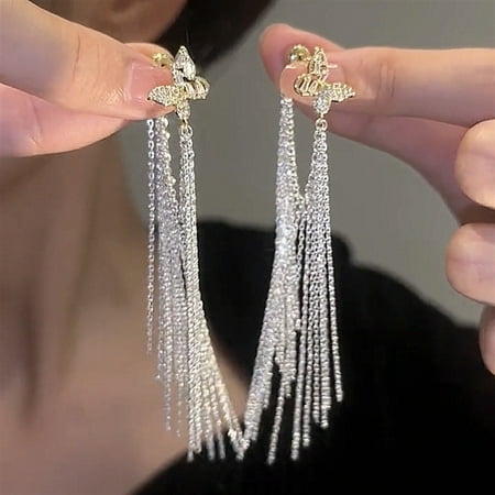 En Oferta Silver Needle European And American Fashion Chain Tassel Earrings Light Luxury High-End Sense Stud Earrings Cross-Border Fashion Commuting Versatile Earrings For Women