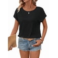 thumbnail image 3 of T-shirts Ajourés Grande Taille pour Femmes Col Rond Manches Courtes Tunique d'Été Noir TG, 3 of 10