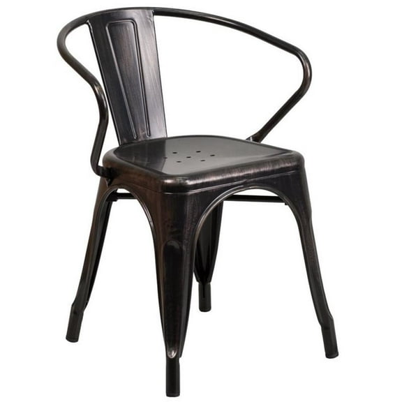 Bowery Hill Metal Stackable Dining Arm Chair in Black and Antique Gold